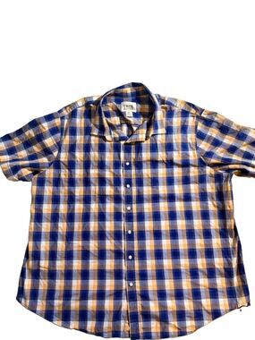 True Nation Mens 3XL Plaid Short Sleeve Button-Up Woven Cotton Shirt Blue